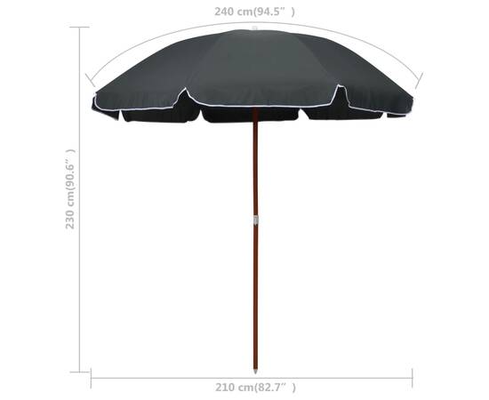 Umbrelă de soare cu stâlp din oțel, antracit, 240 cm, 5 image