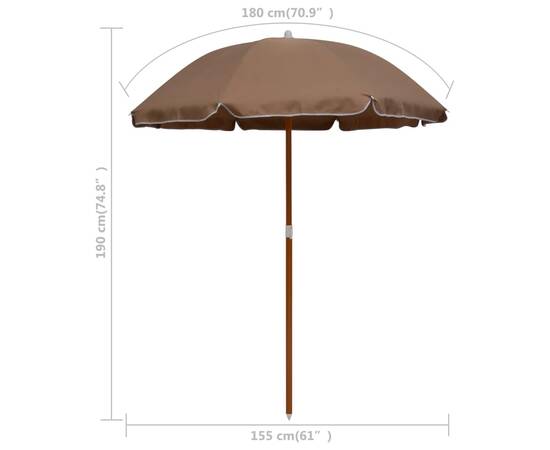 Umbrelă de soare cu stâlp din oțel, gri taupe, 180 cm, 5 image