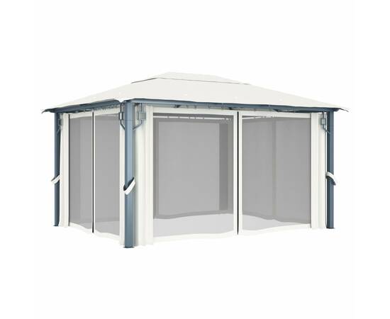 Pavilion cu perdele, crem, 400 x 300 cm, aluminiu, 4 image
