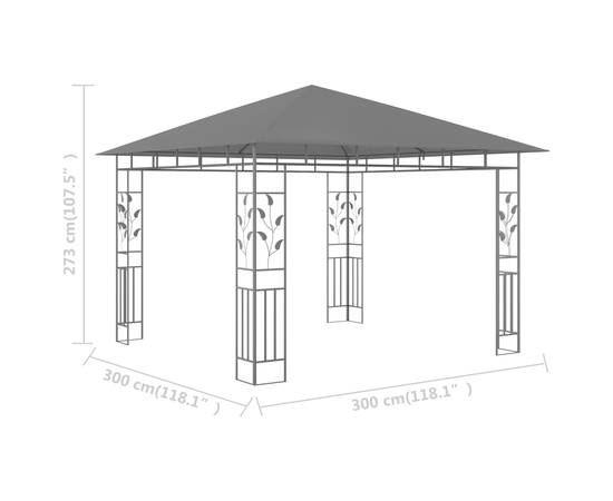 Pavilion cu plasă anti-țânțari, antracit, 3x3x2,73 m, 180 g/m², 6 image