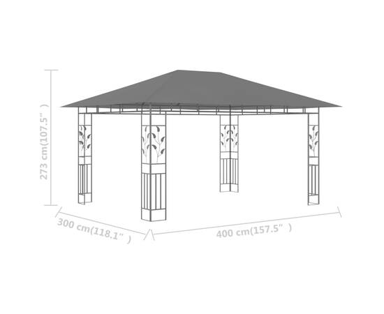 Pavilion cu plasă anti-țânțari, antracit, 4 x 3 x 2,73 m, 6 image