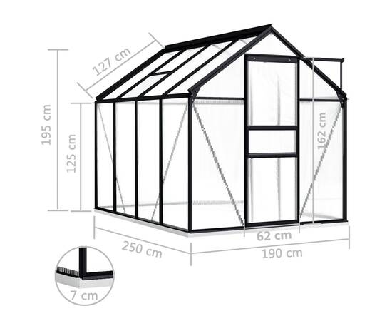 Seră cu cadru de bază, antracit, 4,75 m², aluminiu, 6 image