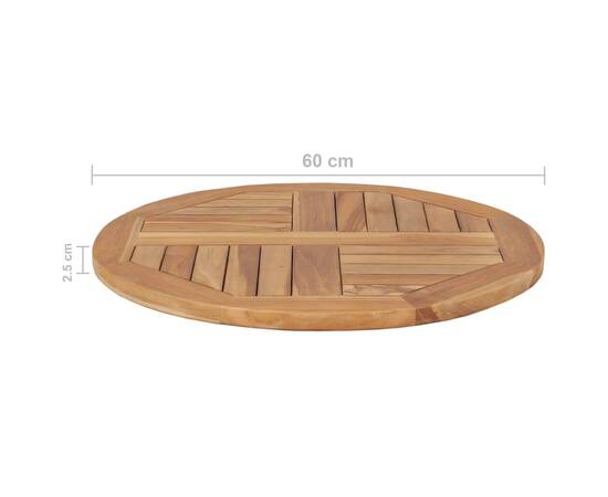 Blat de masă, 60 cm, lemn masiv de tec, rotund, 2,5 cm, 6 image