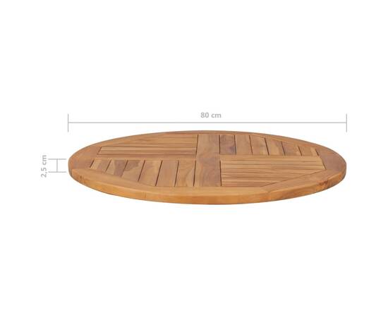 Blat de masă rotund, 80 cm, lemn masiv de tec, 2,5 cm, 6 image