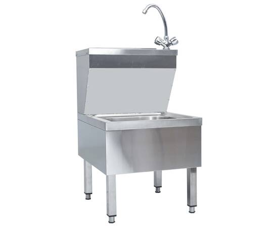 Chiuvetă spălat mâini comercială cu robinet, oțel inoxidabil, 2 image