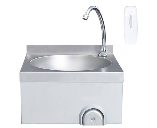 Chiuvetă spălat mâini cu robinet dozator săpun, oțel inoxidabil, 3 image