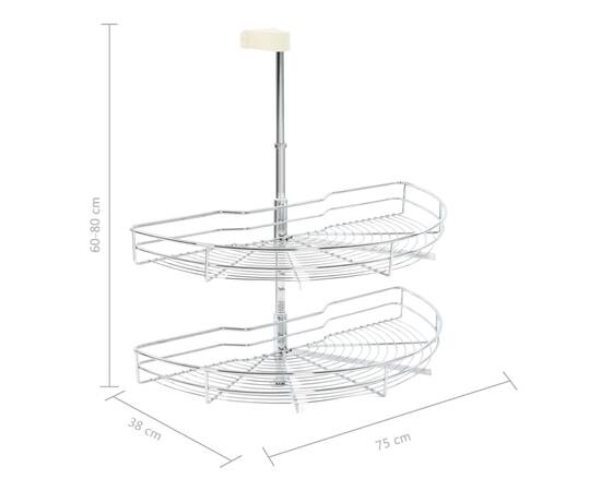 Coș sârmă bucătărie 2 rafturi argintiu 75x38x80 cm 180 grade, 8 image
