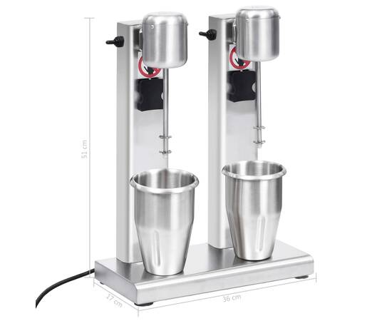 Mixer de milkshake cu 2 vase, oțel inoxidabil, 2 l, 11 image