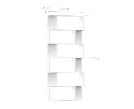Bibliotecă/separator cameră, alb, 80x24x192 cm, pal, 7 image