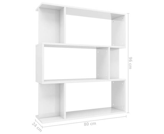 Bibliotecă/separator cameră, alb extralucios, 80x24x96 cm, pal, 8 image