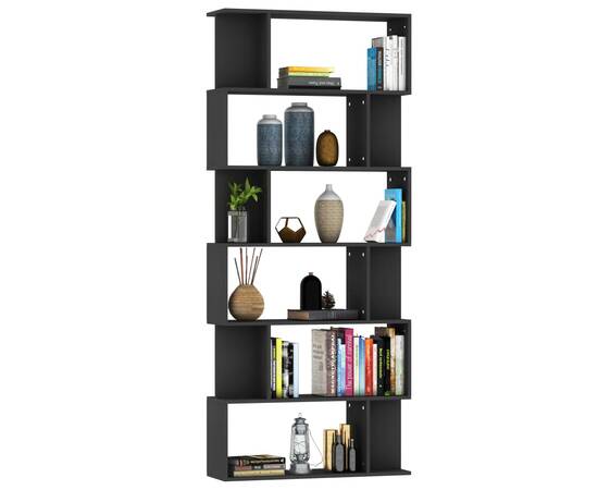 Bibliotecă/separator cameră, negru, 80 x 24 x 192 cm, pal, 3 image
