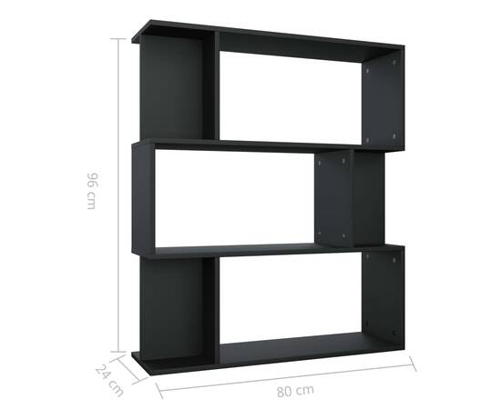 Bibliotecă/separator cameră, negru, 80x24x96 cm, pal, 8 image