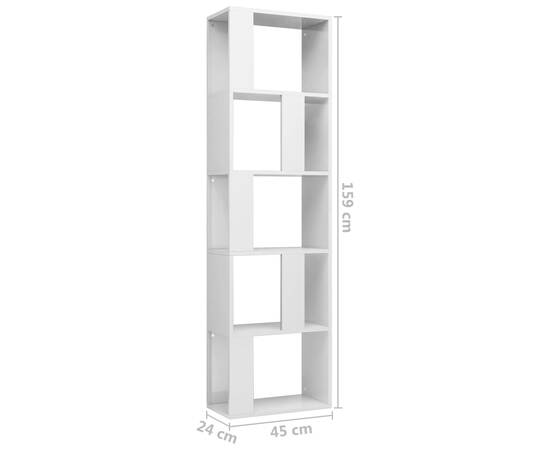 Bibliotecă/separator cameră, alb extralucios, 45x24x159cm, pal, 7 image