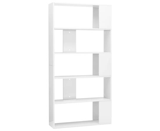 Bibliotecă/separator cameră, alb extralucios, 80x24x159 cm, pal, 2 image