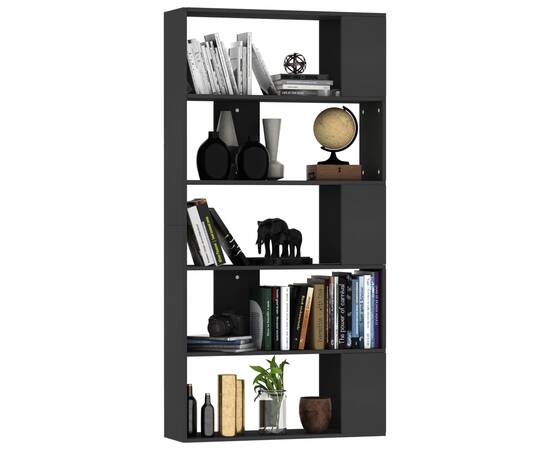 Bibliotecă/separator cameră, negru, 80x24x159 cm, pal, 3 image