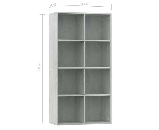 Bibliotecă/servantă, gri beton, 66x30x130 cm, pal, 11 image