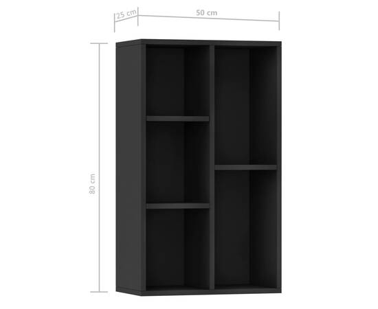 Bibliotecă/servantă, negru, 50x25x80 cm, pal, 11 image