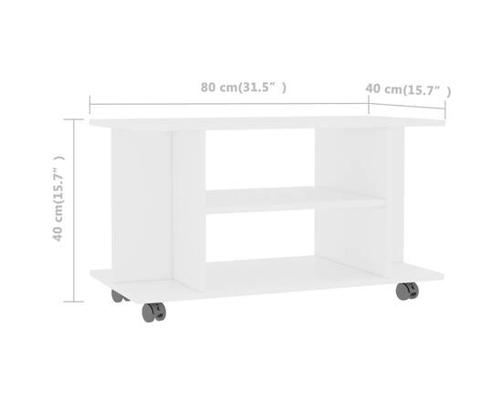 Comodă tv cu rotile, alb, 80 x 40 x 40 cm, pal, 6 image