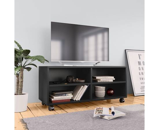 Comodă tv cu rotile, negru, 90x35x35, pal