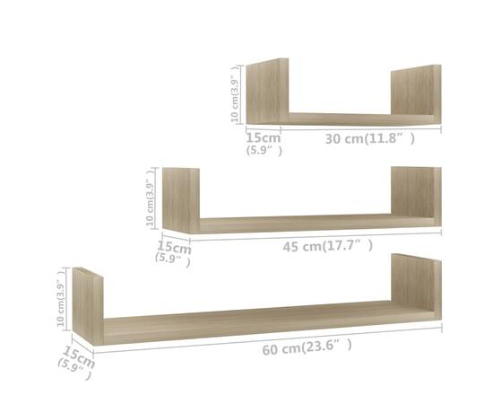 Raft de perete, 3 buc., stejar sonoma, pal, 6 image