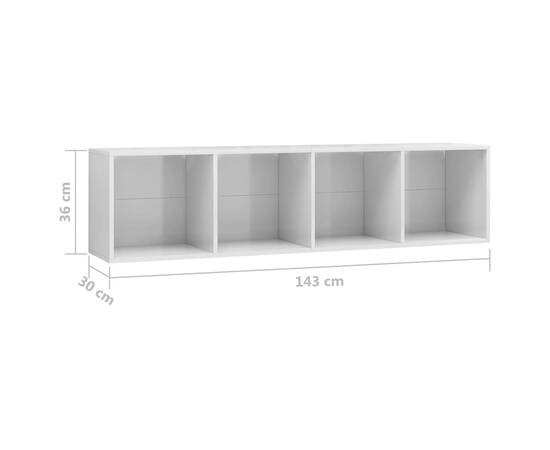 Bibliotecă/comodă tv, alb extralucios, 143x30x36 cm, 8 image