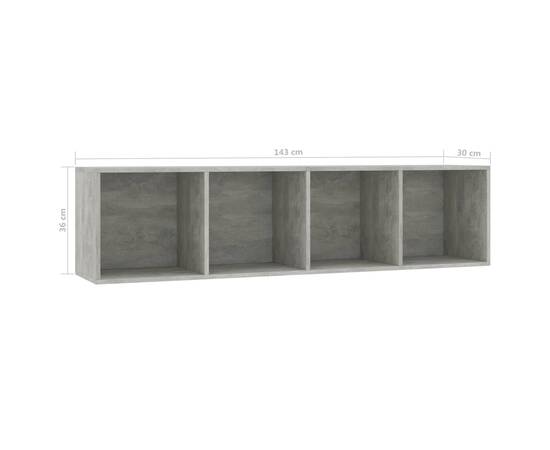 Bibliotecă/comodă tv, gri beton, 143x30x36 cm, 8 image
