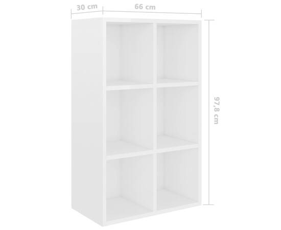Bibliotecă/servantă, alb extralucios, 66x30x97,8 cm, pal, 11 image