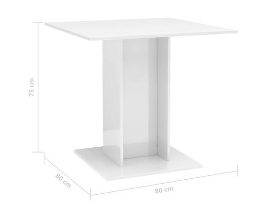 Masă de bucătărie, alb extralucios, 80x80x75 cm, pal, 6 image