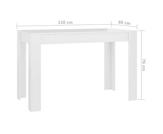 Masă de bucătărie, alb foarte lucios, 120 x 60 x 76 cm, pal, 6 image