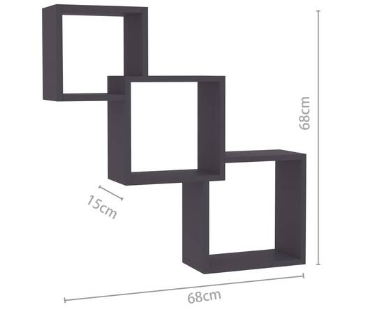 Rafturi de perete, cub, gri, 84,5x15x27 cm, pal, 6 image