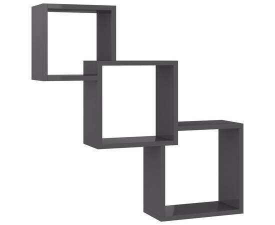 Rafturi de perete cub, gri extralucios, 84,5x15x27 cm, pal, 2 image