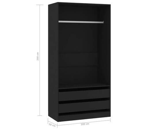 Șifonier, negru, 100x50x200 cm, pal, 6 image