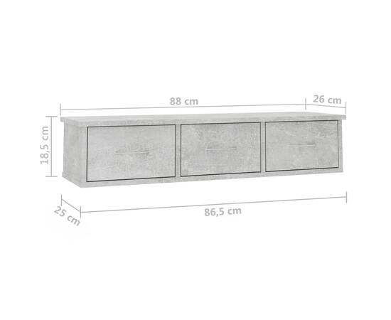 Dulap de perete cu sertare, gri beton, 88x26x18,5 cm, pal, 7 image