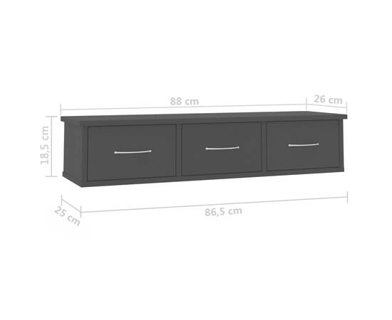 Dulap de perete cu sertare, negru, 88x26x18,5 cm, pal, 7 image