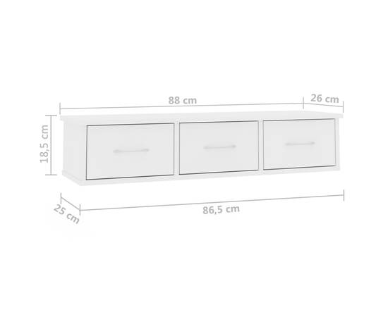 Raft de perete cu sertare, alb, 88x26x18,5 cm, pal, 7 image