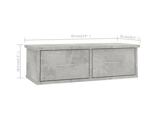 Raft de perete cu sertare, gri beton, 60x26x18,5 cm, pal, 7 image