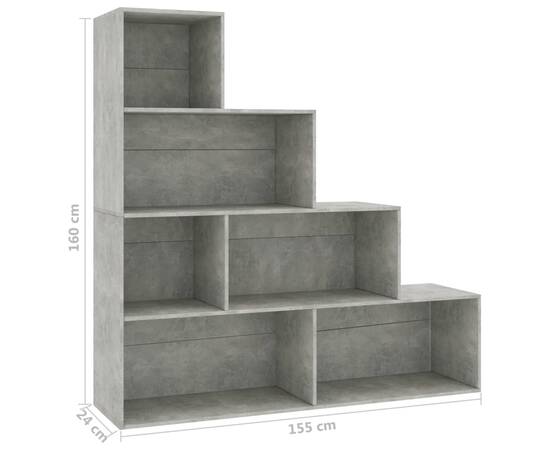 Bibliotecă/separator cameră, gri beton, 155x24x160 cm, pal, 6 image