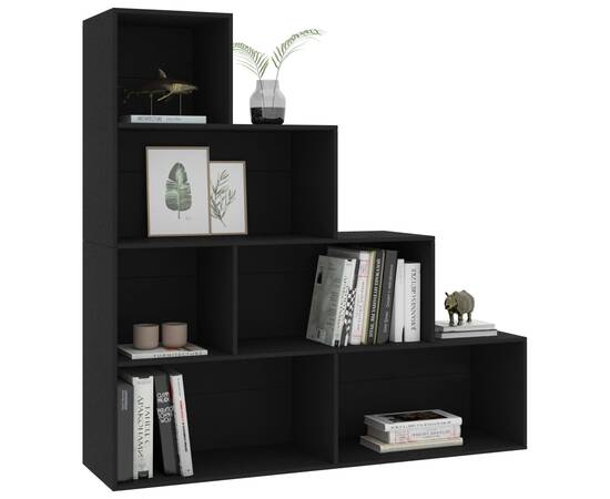 Bibliotecă/separator cameră, negru, 155x24x160 cm, pal, 3 image