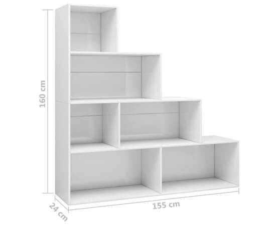 Bibliotecă/separator cameră alb extralucios 155x24x160 cm pal, 6 image