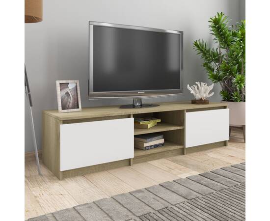 Comodă tv, alb și stejar sonoma, 140 x 40 x 35,5 cm, pal