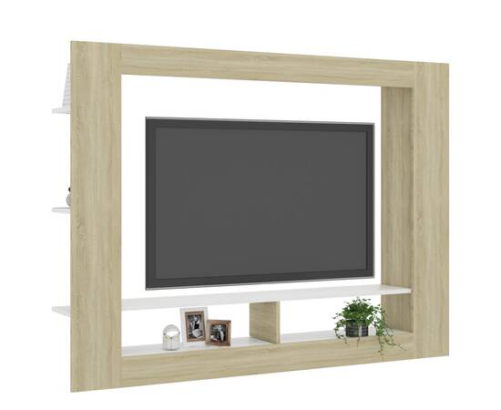 Comodă tv, alb și stejar sonoma, 152 x 22 x 113 cm, pal, 3 image