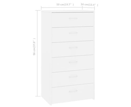 Servantă cu 6 sertare, alb, 50x34x96 cm, pal, 6 image