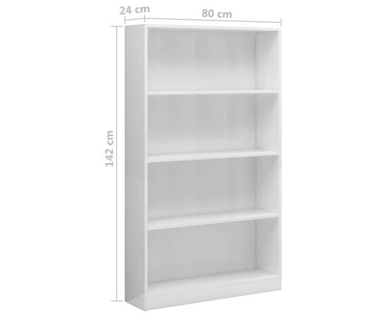 Bibliotecă cu 4 rafturi, alb extralucios, 80 x 24 x 142 cm, pal, 6 image