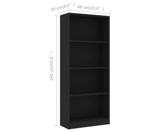 Bibliotecă cu 4 rafturi, negru, 60 x 24 x 142 cm, pal, 6 image