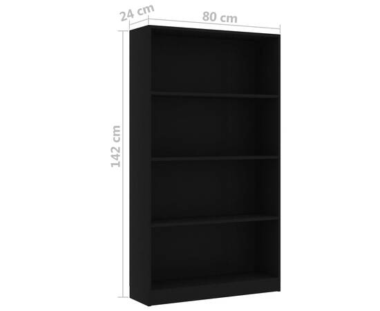 Bibliotecă cu 4 rafturi, negru, 80 x 24 x 142 cm, pal, 6 image