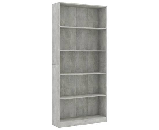 Bibliotecă cu 5 rafturi, gri beton, 80 x 24 x 175 cm, pal, 2 image