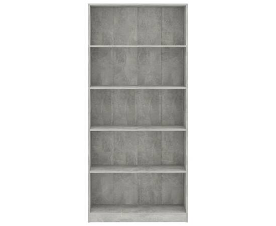 Bibliotecă cu 5 rafturi, gri beton, 80 x 24 x 175 cm, pal, 4 image