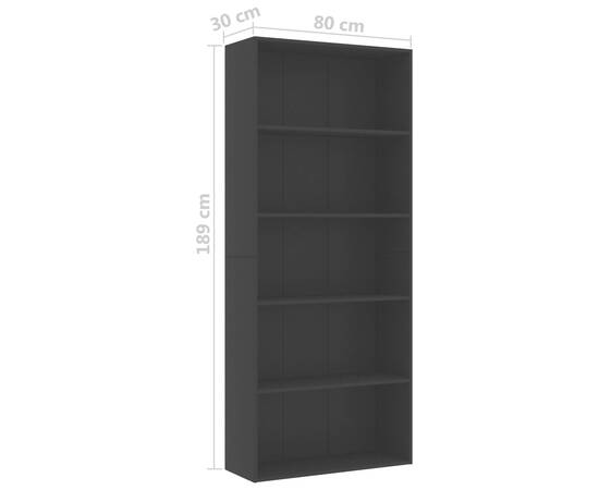 Bibliotecă cu 5 rafturi, negru, 80 x 30 x 189 cm, pal, 6 image