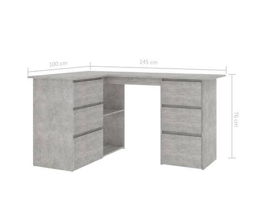 Birou de colț, gri beton, 145 x 100 x 76 cm, pal, 8 image