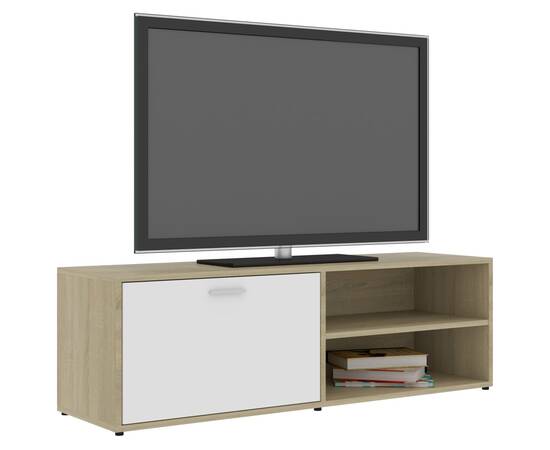 Comodă tv, alb și stejar sonoma, 120 x 34 x 37 cm, pal, 3 image
